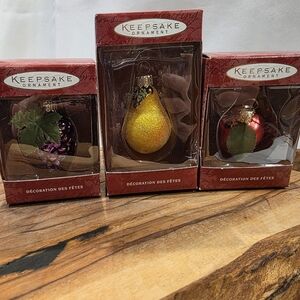 Hallmark Keepsake Hand Blown Glass Li'l Grapes, Apple, Pear Ornaments - Set Of 3